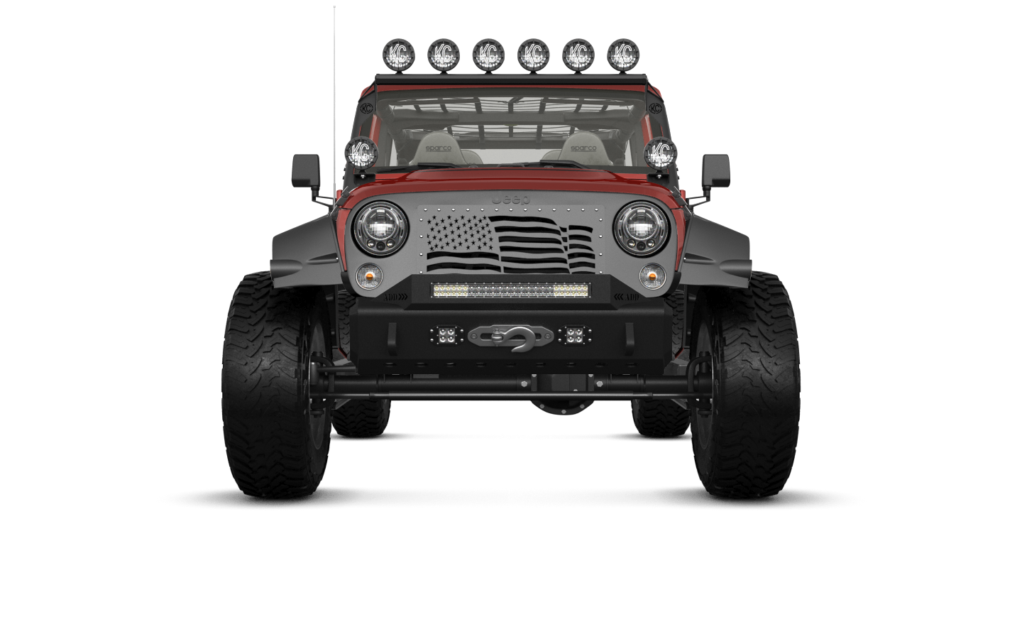 Custom UAZ Off Road Jeep Front View With Roof Lights PNG 4x4 Vehicle Image