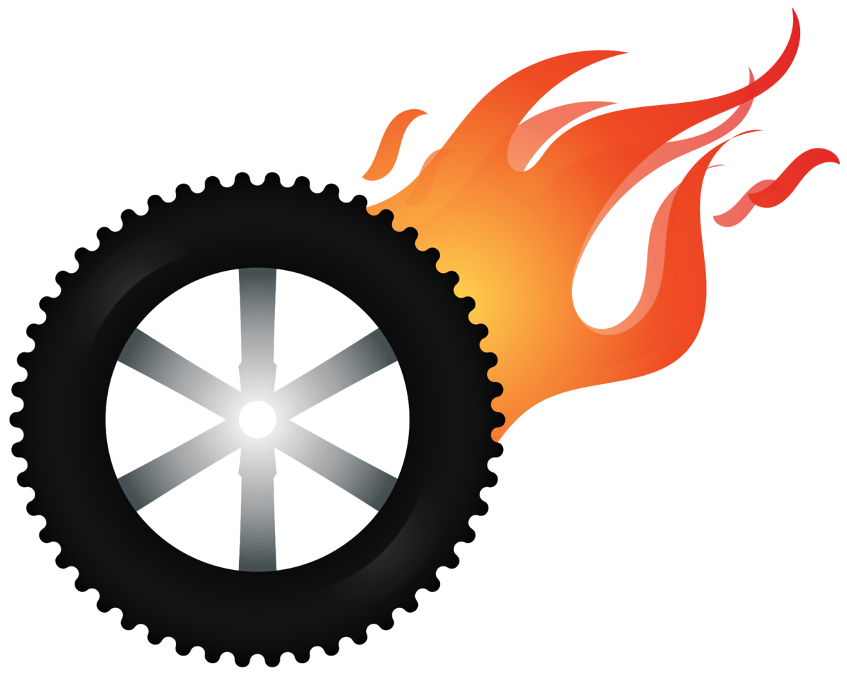 Black Gear Tread Tire With Orange Flame Accent Transparent PNG Racing Tire