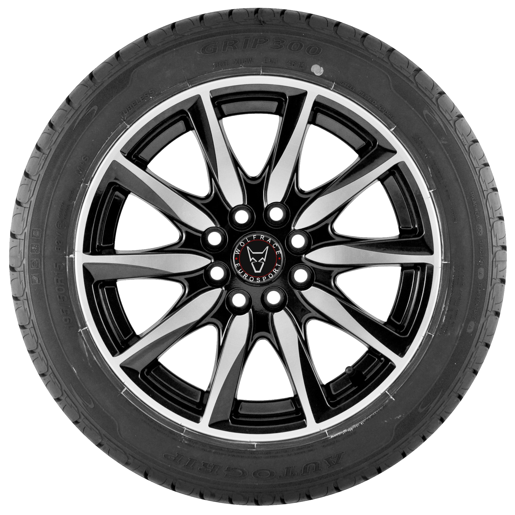 Black Multi Spoke Alloy Rim With Performance Tire PNG Wheel Product Graphic