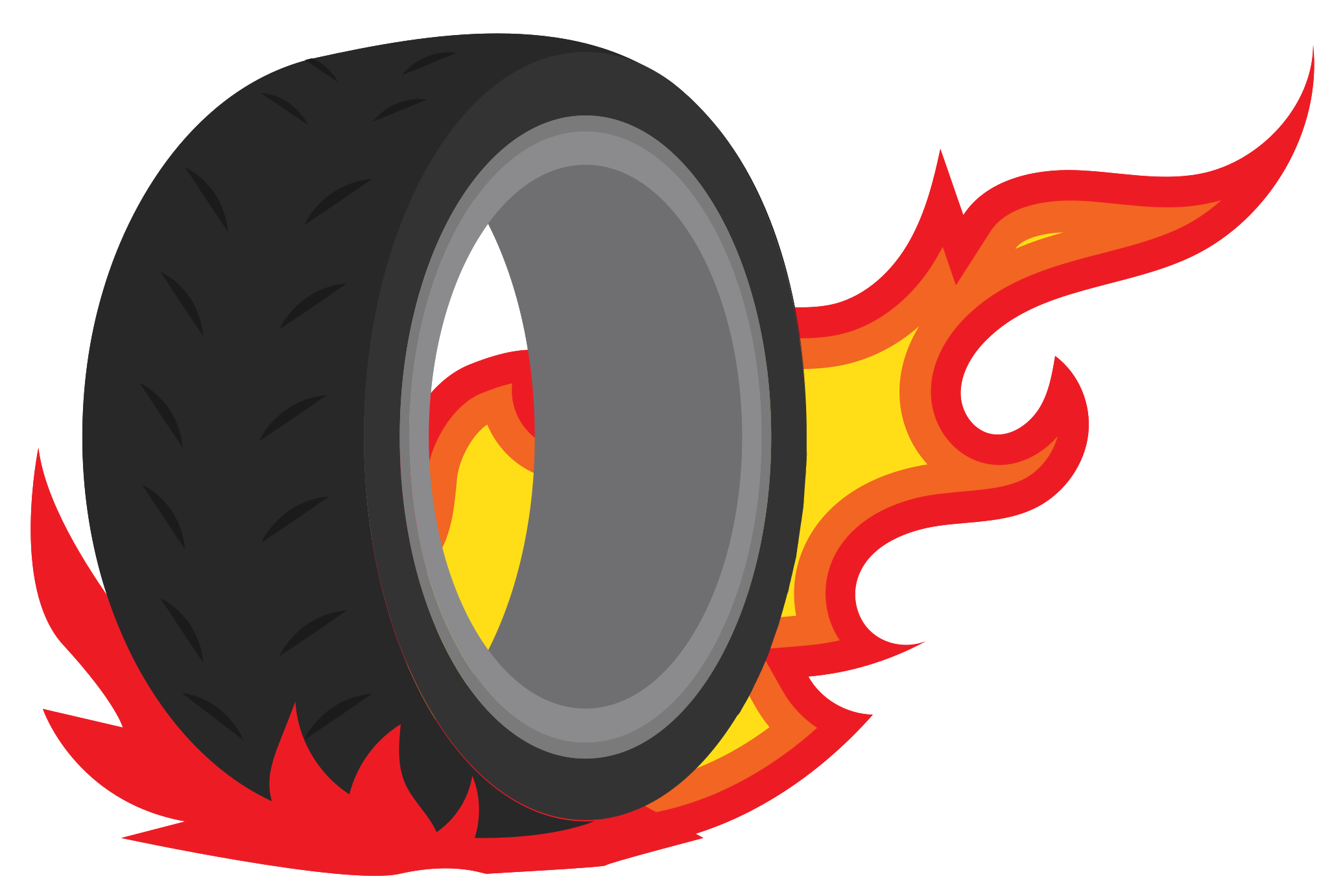 Black Tire Ringed By Red Orange And Yellow Flames Flaming Wheel PNG Illustration