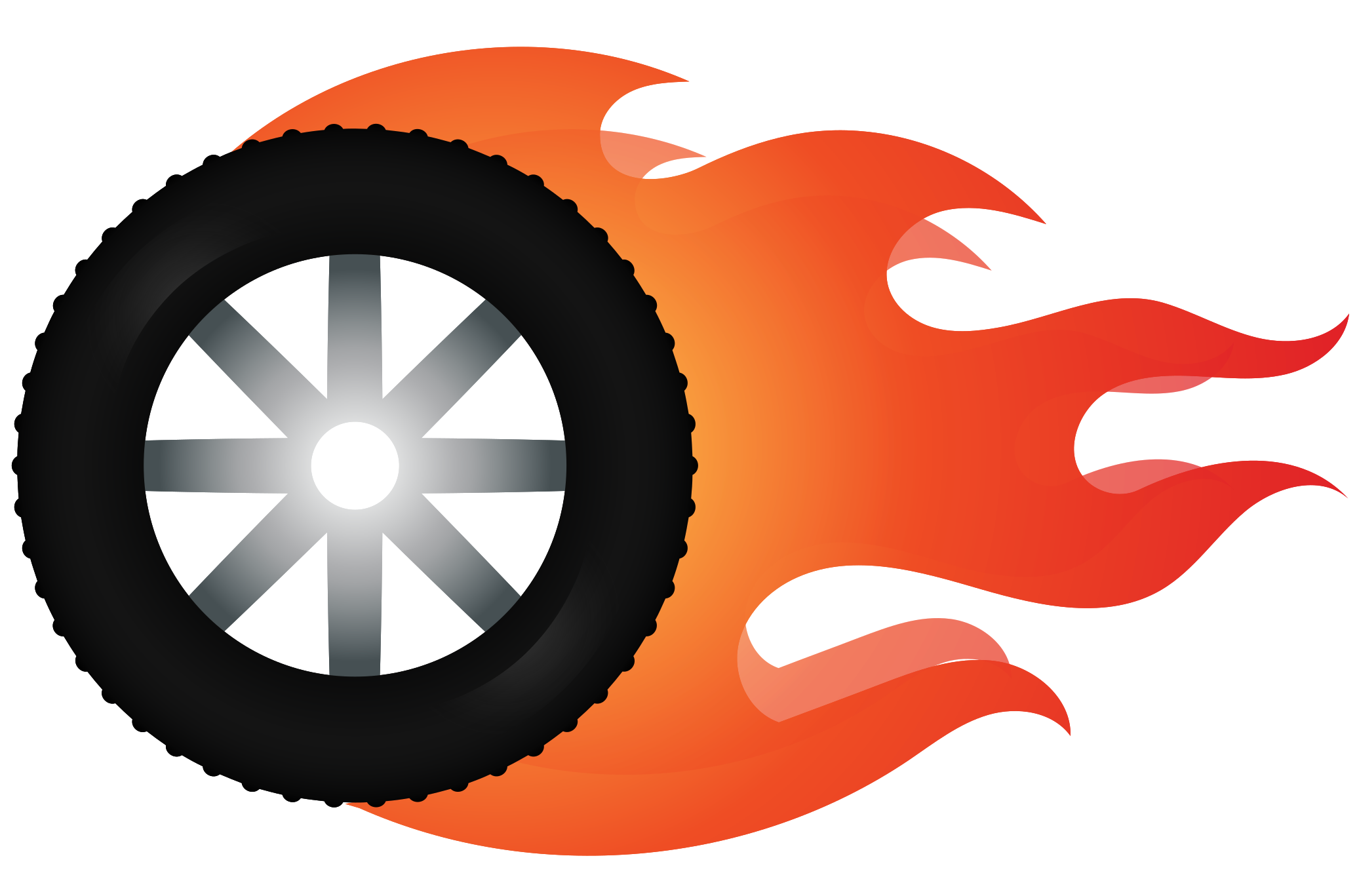 Car Tire With Orange Flames Speed Illustration Flaming Tire PNG Artwork