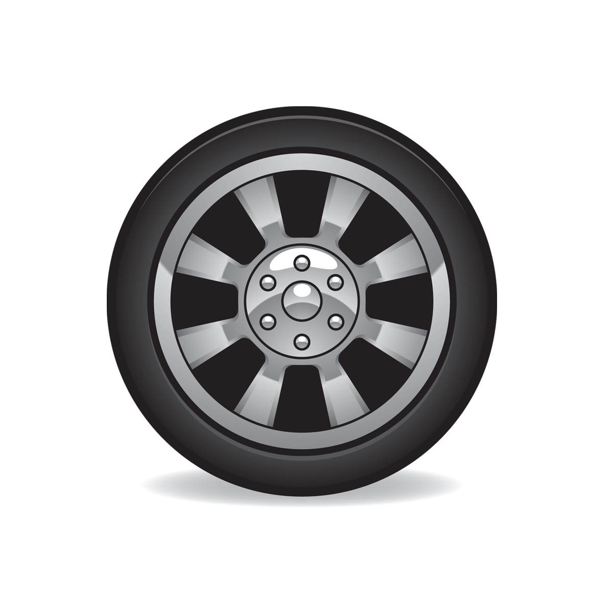 Silver Five Spoke Wheel With Black Tire Front View PNG Wheel Clipart