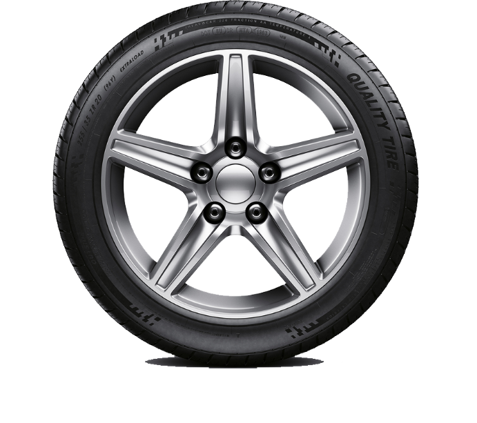 Silver Five Spoke Alloy Rim With Black Sidewall Tire Transparent PNG Wheel Artwork