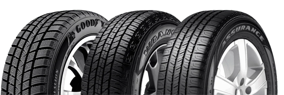 Three Black Tires With Silver Alloy Rims Stacked Together PNG Automotive Tire Collection