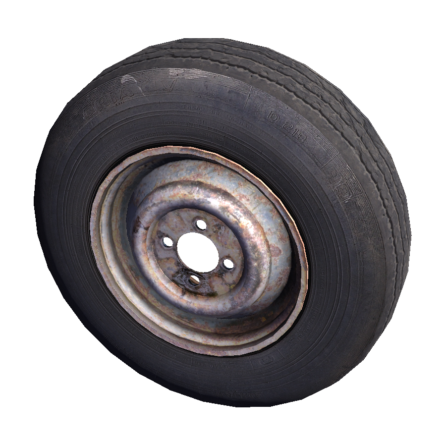Used Black Tire With Worn Silver Wheel Hub PNG Auto Part Image
