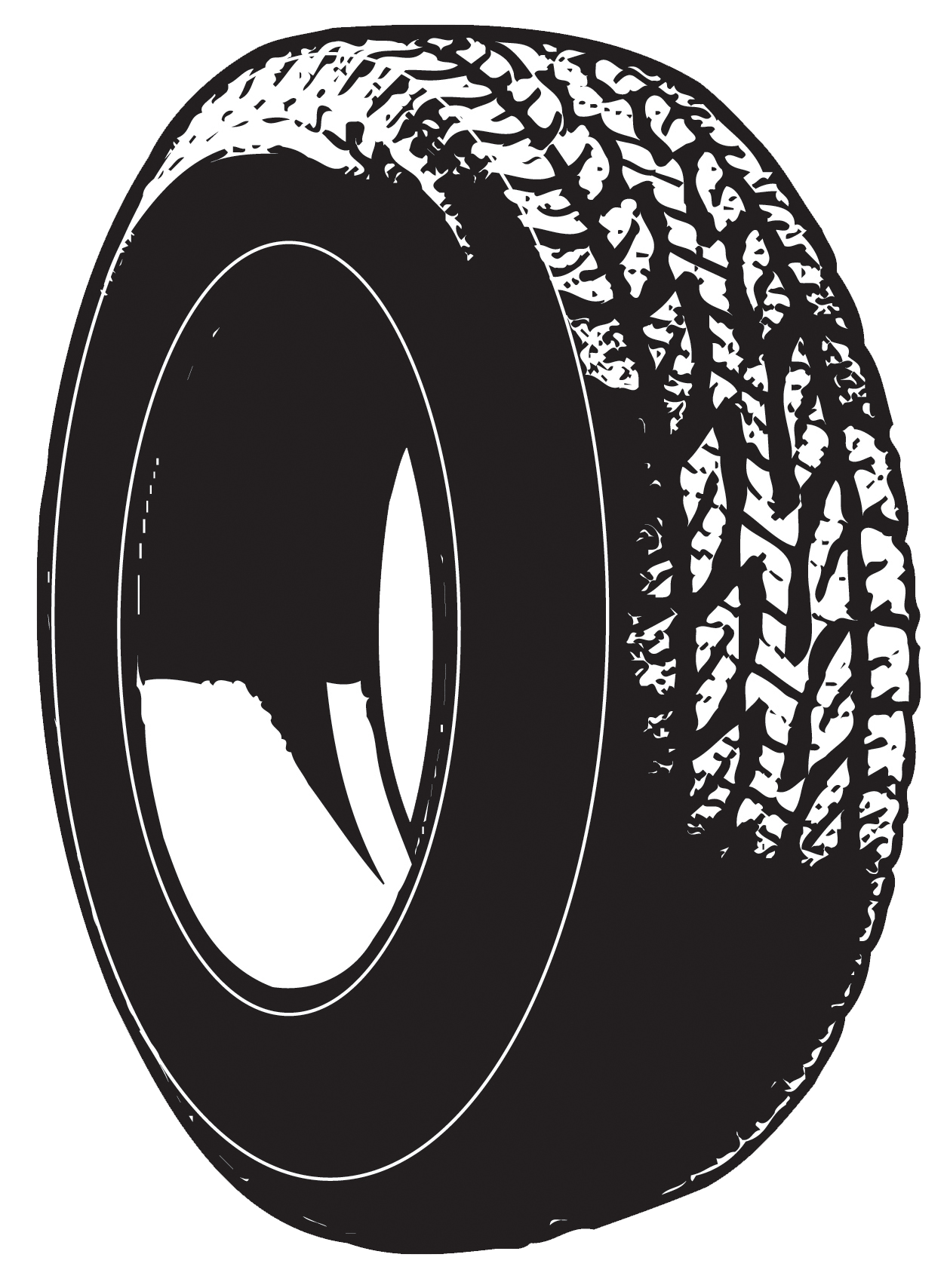 Black Tire Side View With Detailed Tread Outline PNG Tire Drawing