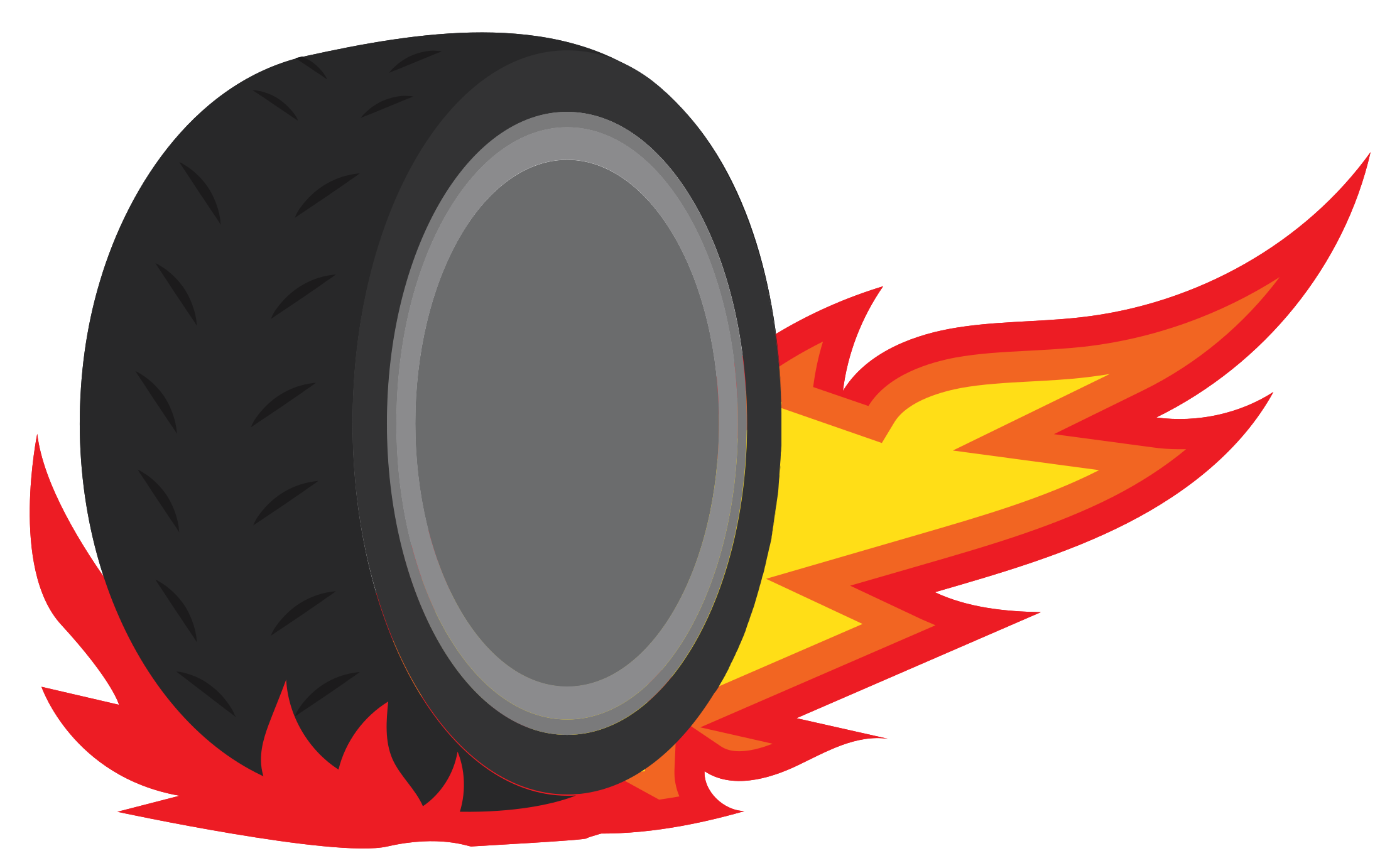 Black Tire Surrounded By Red Yellow Racing Flames PNG Motorsport Illustration