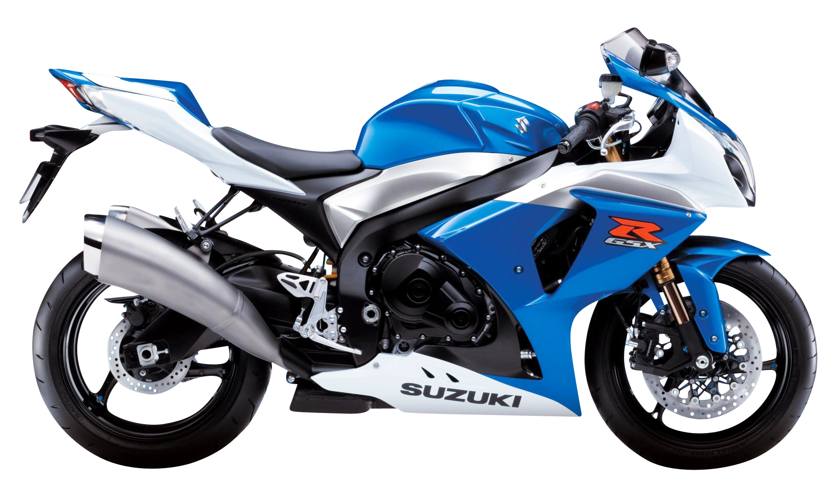 Blue White Suzuki GSX Motorcycle With Racing Stripes PNG Motorbike Image