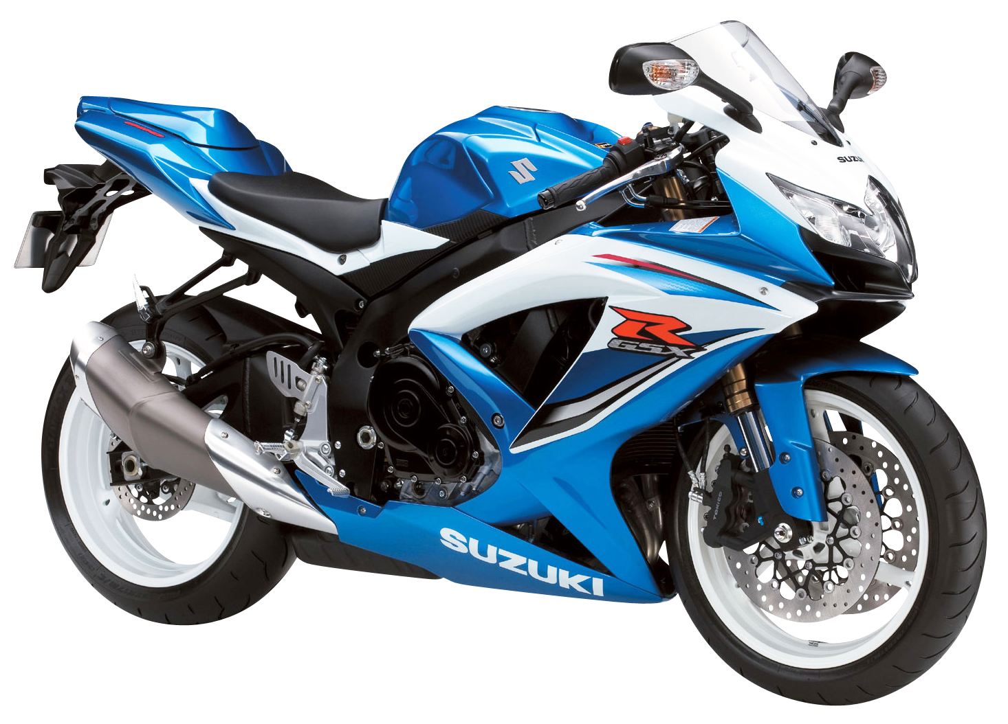 Blue White Suzuki Sport Bike With Racing Graphics PNG Motorcycle Image