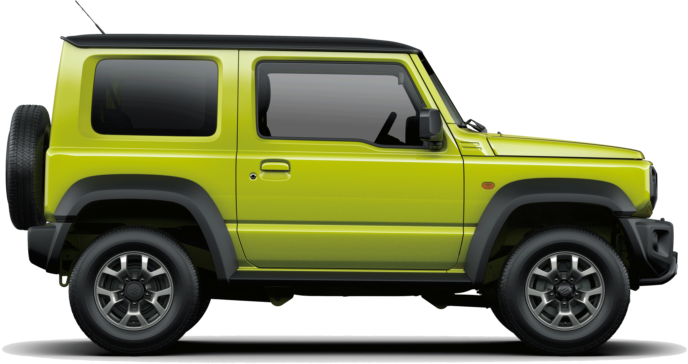 Bright Green Suzuki Jimny Side View With Roof Rails SUV PNG Product Image