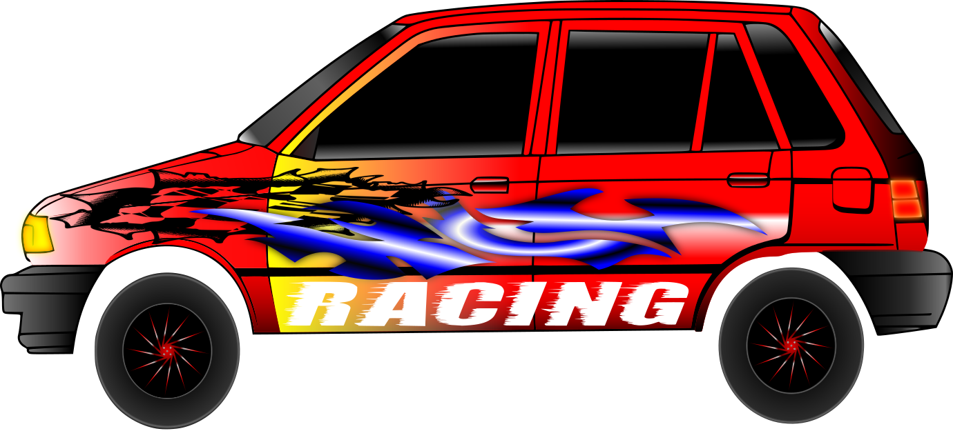 Red Suzuki Racing Hatchback With Number Graphics PNG Motorsport Car Clipart