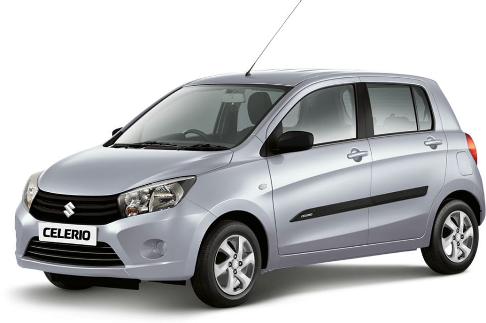 Silver Suzuki Celerio Compact Hatchback Front Side View Transparent Background PNG Image