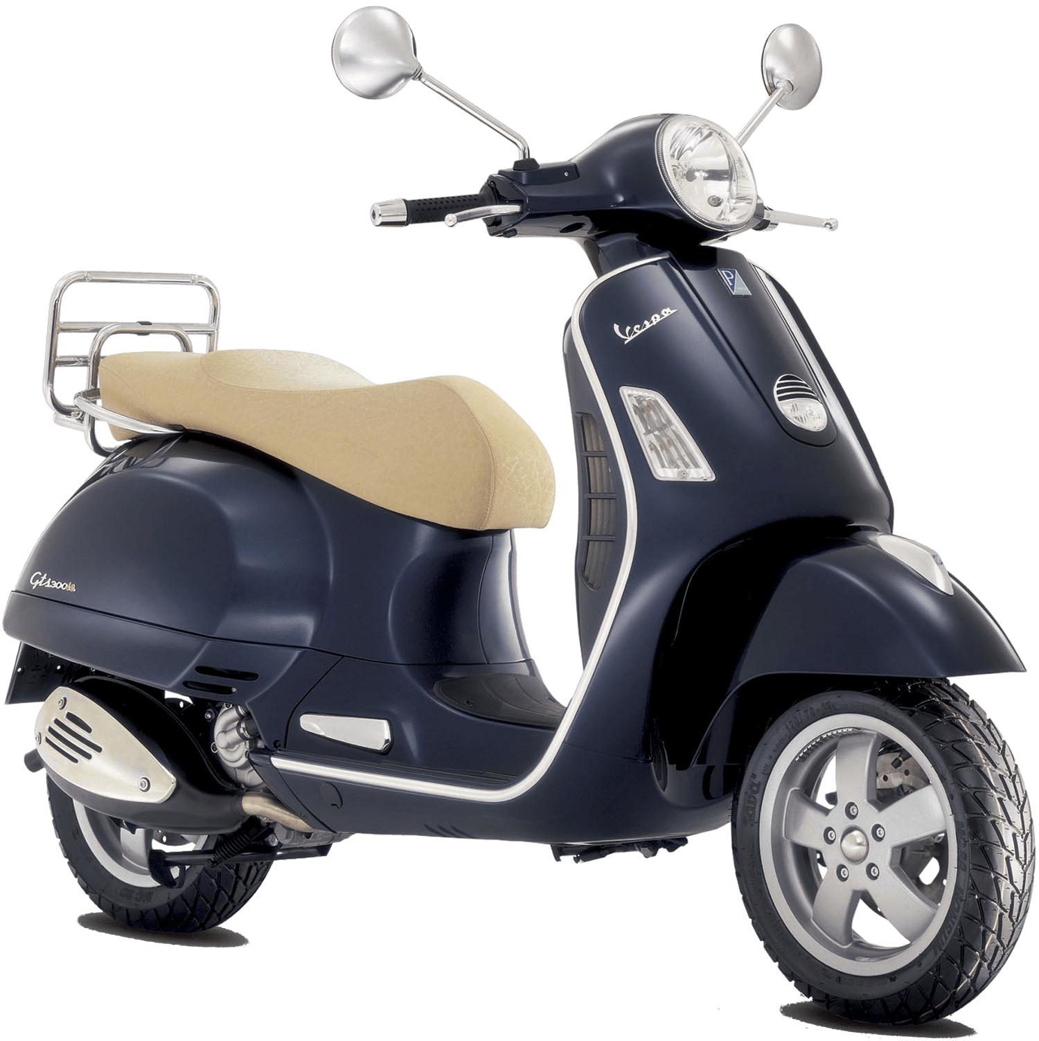 Blue Gray Retro Scooter With Cream Seat And Rear Rack Classic Scooter PNG Clipart