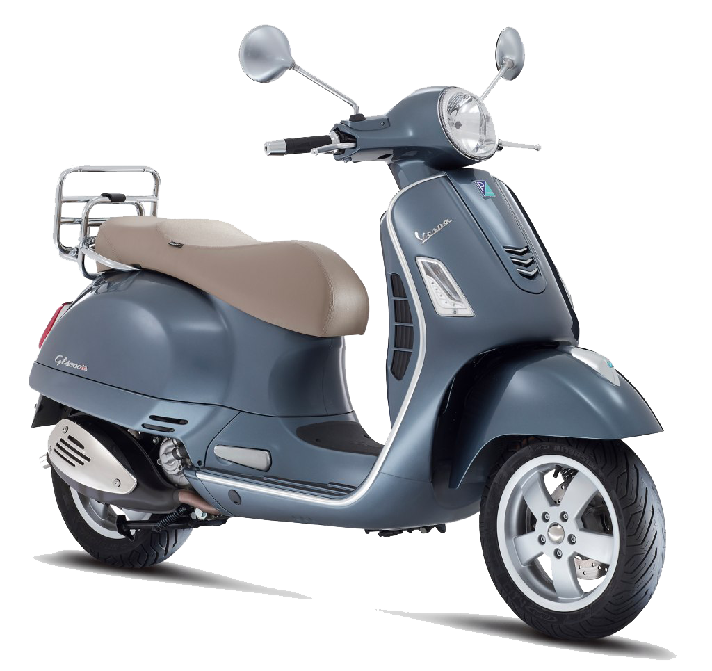 Blue Gray Vintage Scooter With Cream Seat Classic Scooter PNG Artwork