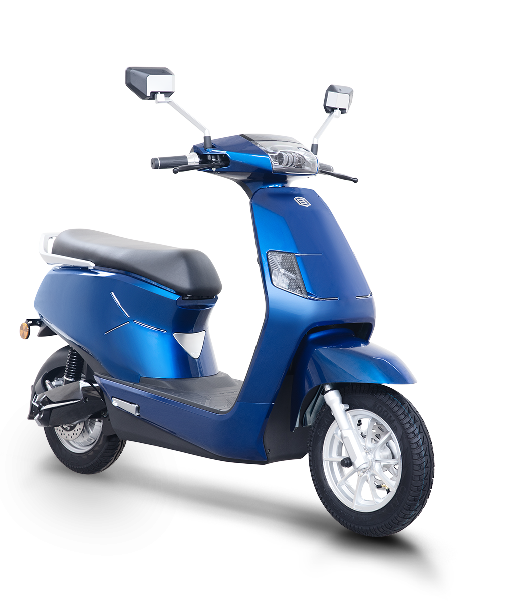 Blue White Motor Scooter With Round Headlight PNG Moped Product Image