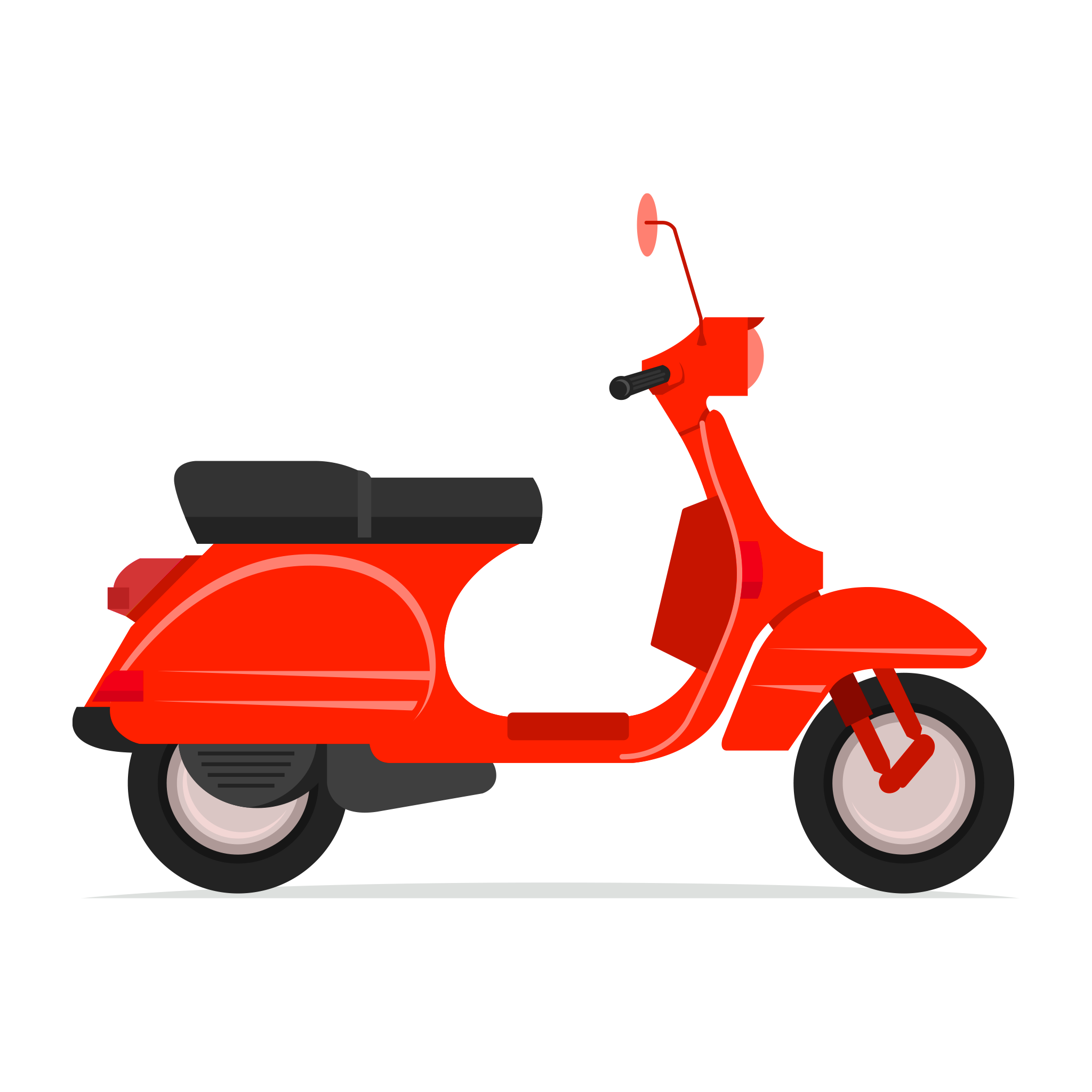 Bright Red Vintage Motor Scooter With Black Seat Transparent Background PNG Image