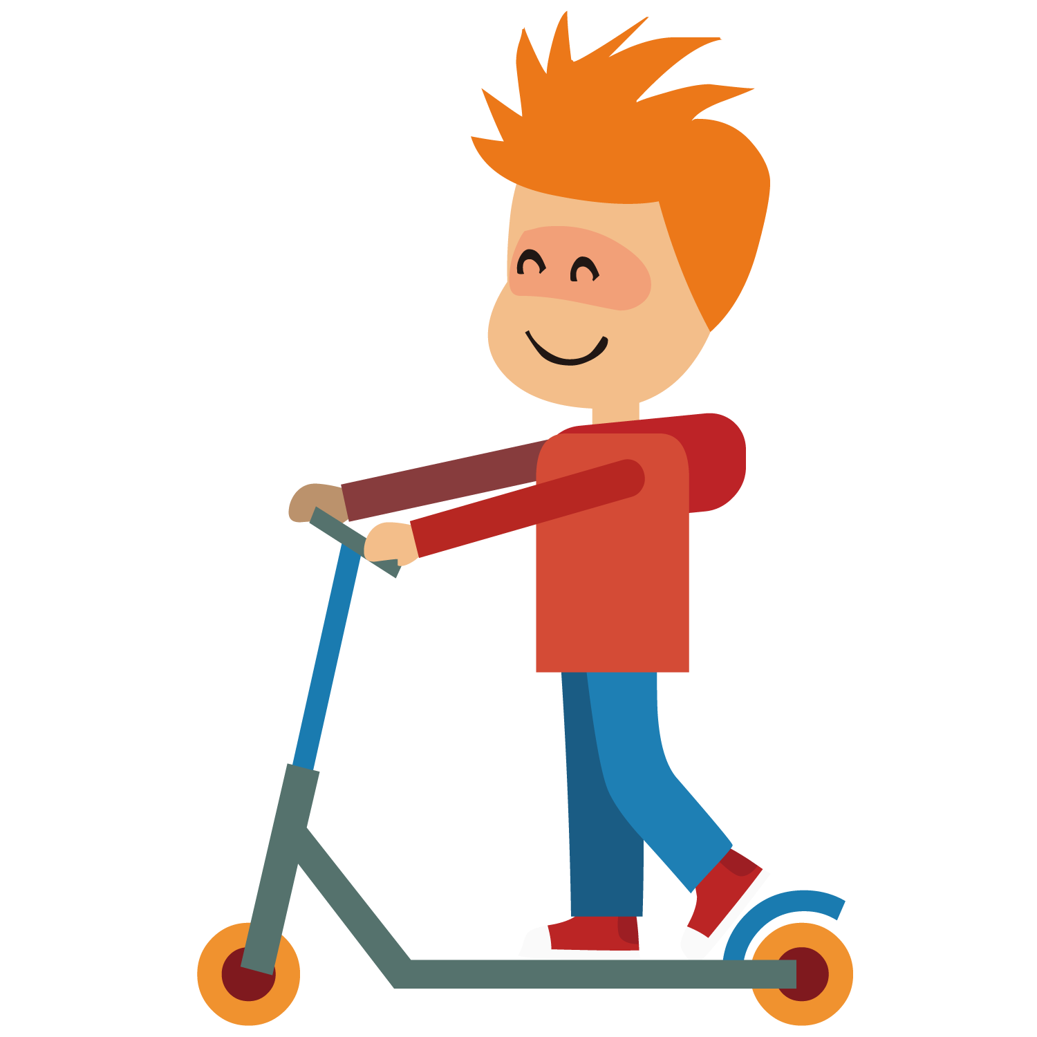 Cartoon Boy Riding Blue Orange Kick Scooter PNG Child Scooter Illustration