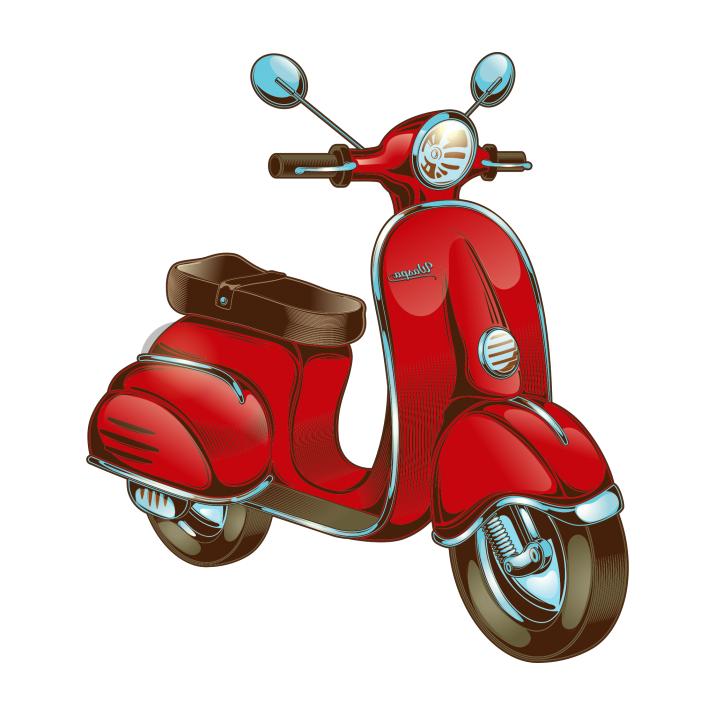 Classic Red Retro Scooter With Chrome Mirrors Vintage Scooter PNG Illustration