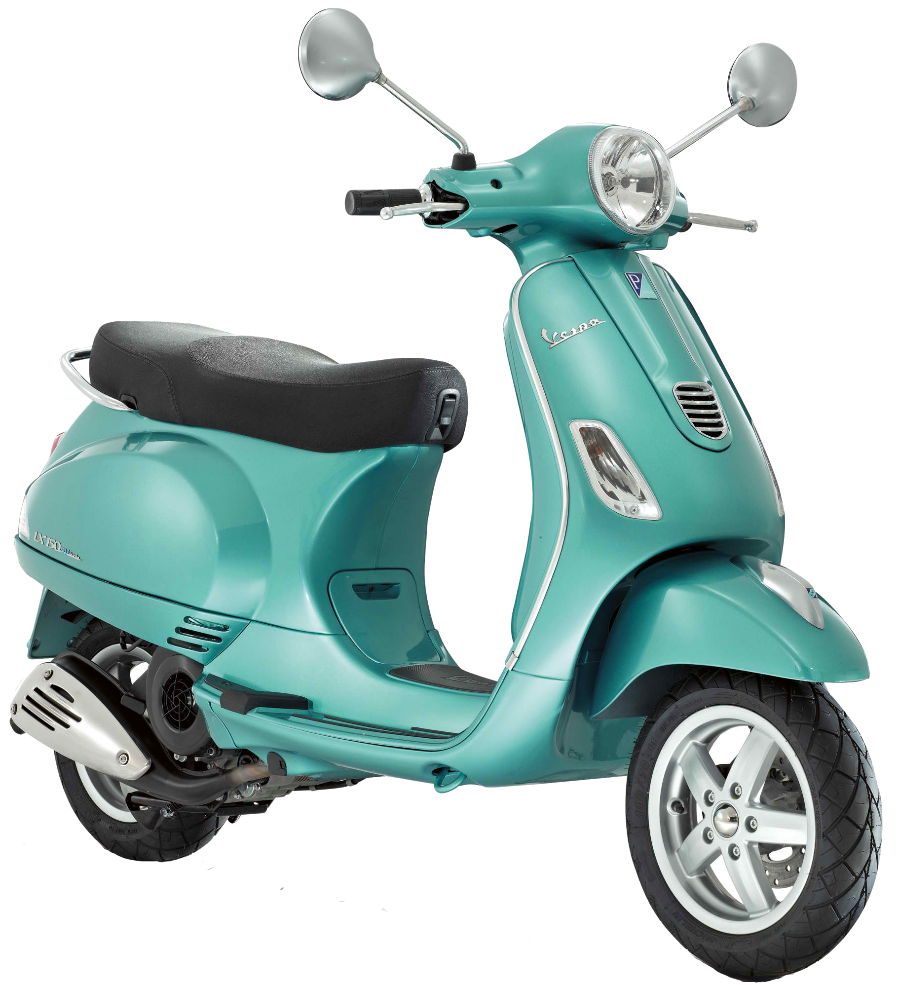 Turquoise Vintage Scooter With Chrome Mirrors PNG Retro Scooter Graphic