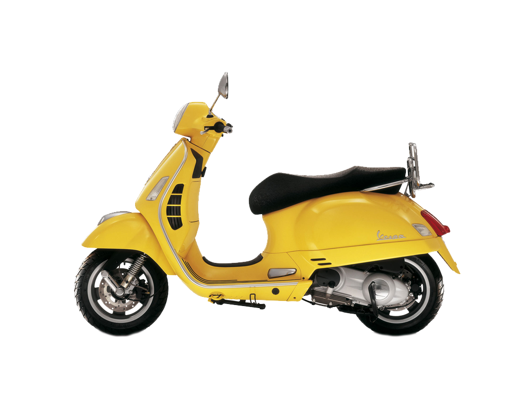 Yellow Retro Scooter With Black Seat And Chrome Mirrors Transparent Background PNG Image