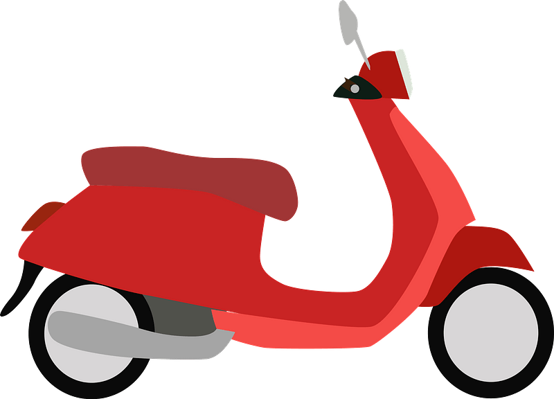 Red Classic Scooter Flat Side Illustration Retro Scooter PNG Graphic