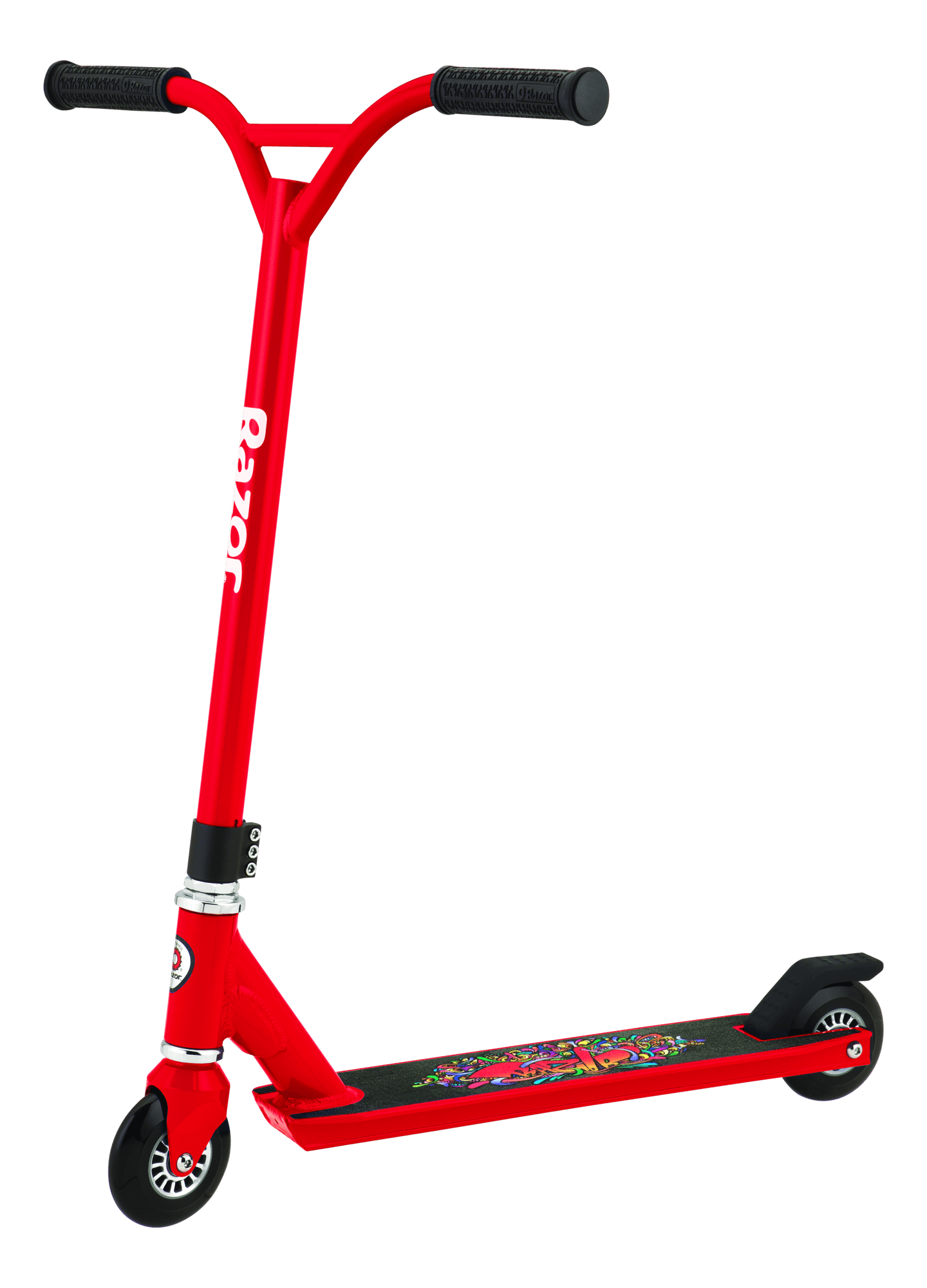 Red Kick Scooter With Black Wheels And Curved Handlebar PNG Kids Scooter Artwork