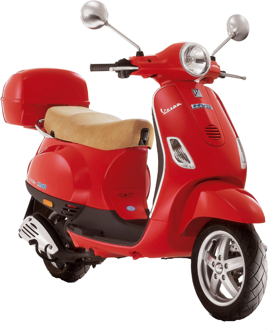 Red Vintage Scooter With Cream Seat And Rear Box Transparent Background PNG Image