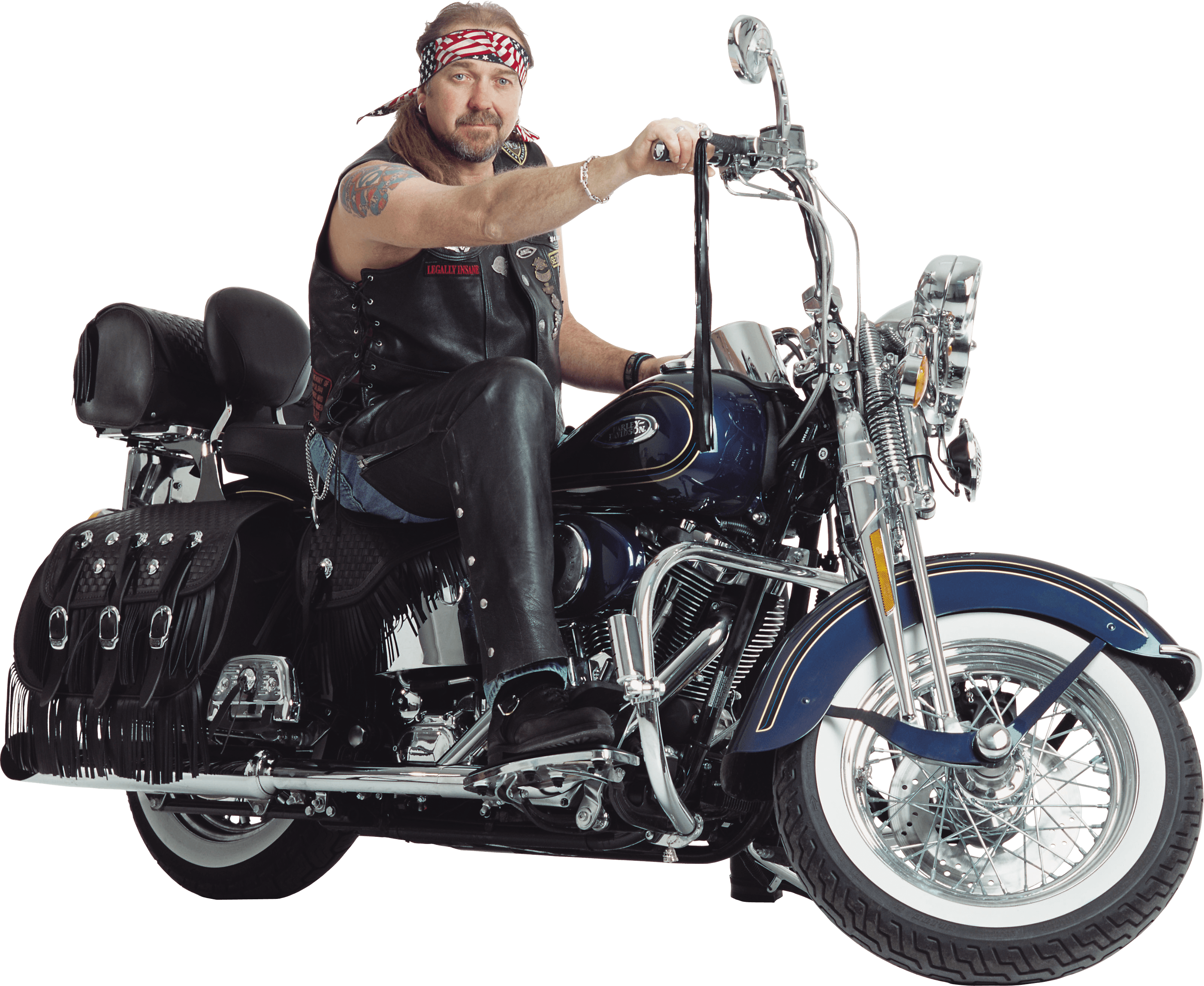 Bearded Rider On Custom Chrome Chopper Motorcycle PNG Chopper Motorcycle Illustration