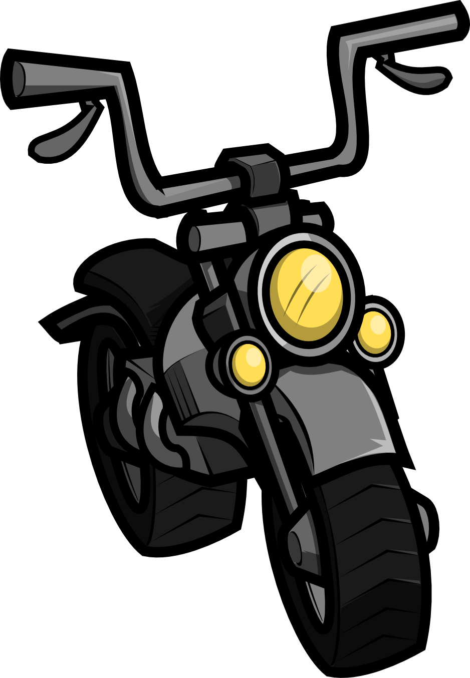 Black Cartoon Motorcycle Front View With Yellow Headlight PNG Motorcycle Icon