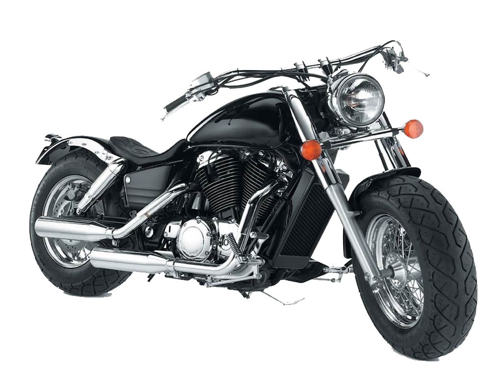 Black Chrome Cruiser Motorcycle With Wide Tires Transparent Background PNG Image