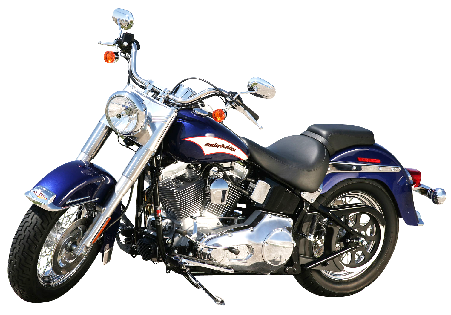 Blue Chrome Cruiser Motorcycle With Wide Handlebars PNG Touring Motorcycle Image