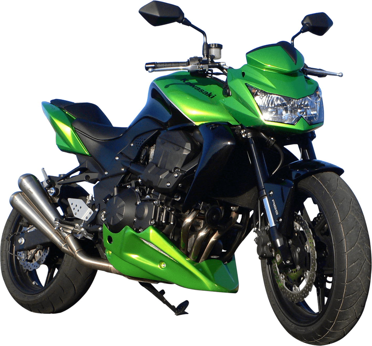 Green Black Naked Street Bike With Exposed Engine Motorcycle PNG Graphic