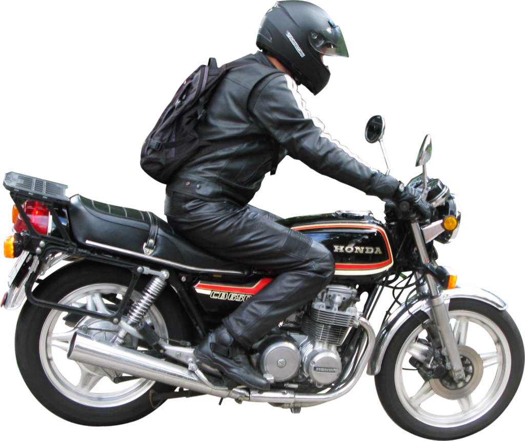 Helmeted Rider On Black Standard Motorcycle Side View Transparent Background PNG Image