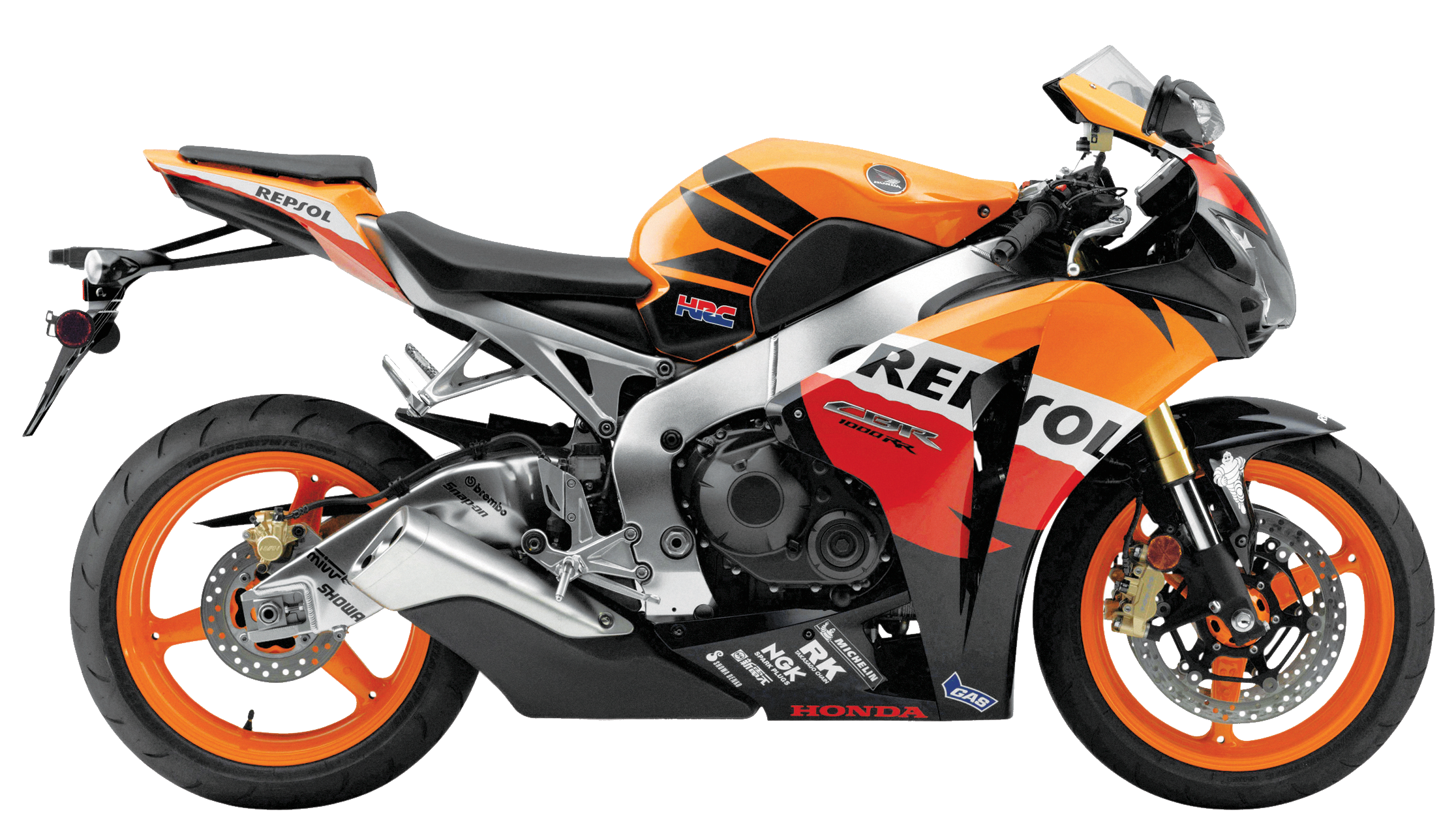 Orange White Racing Motorcycle With Sponsor Graphics PNG Sport Bike Product Image