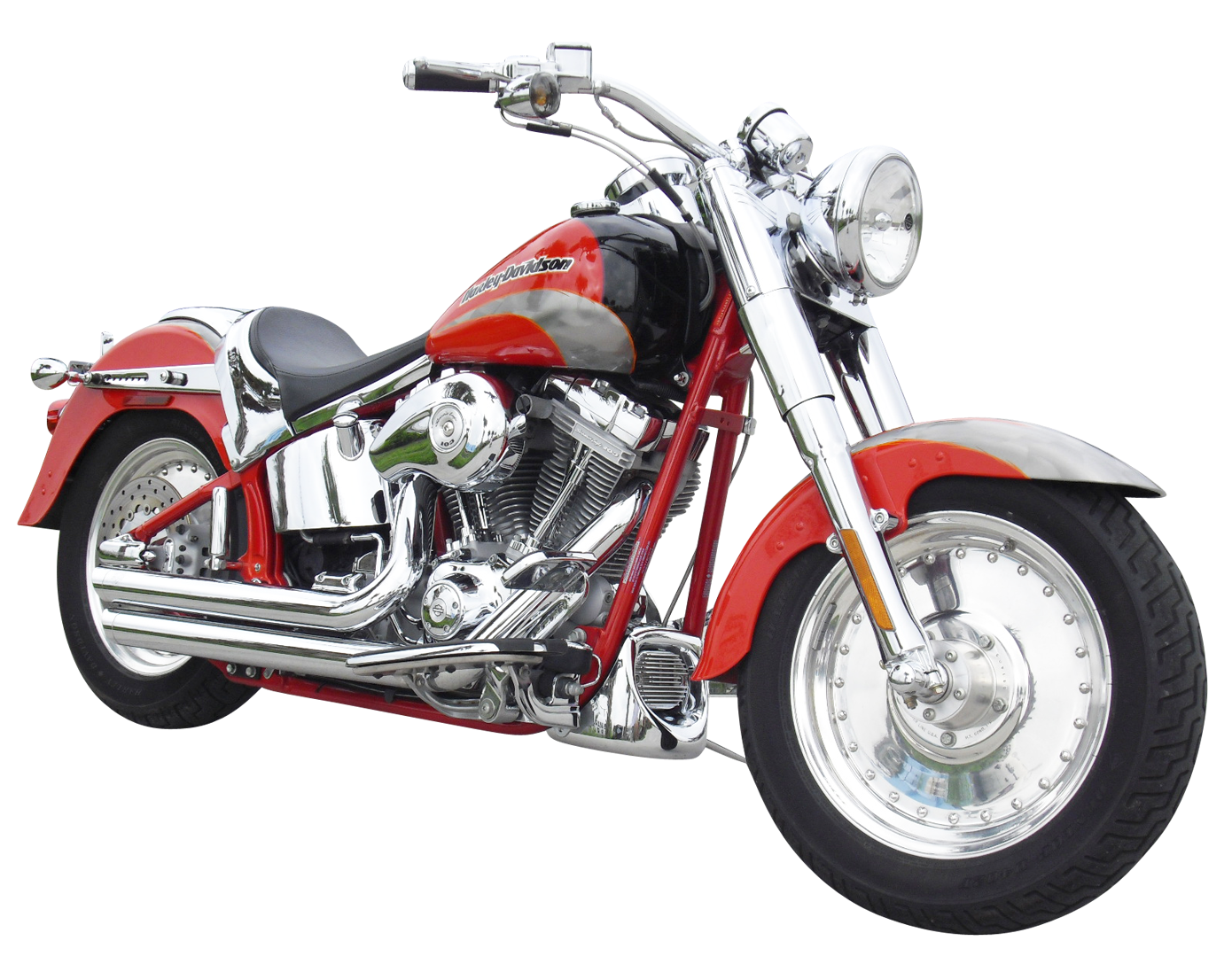 Red Black Cruiser Motorcycle With Chrome Exhaust PNG Chopper Bike Illustration