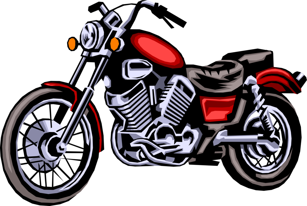 Red Retro Motorcycle Cartoon With Chrome Engine Vintage Motorcycle PNG Illustration