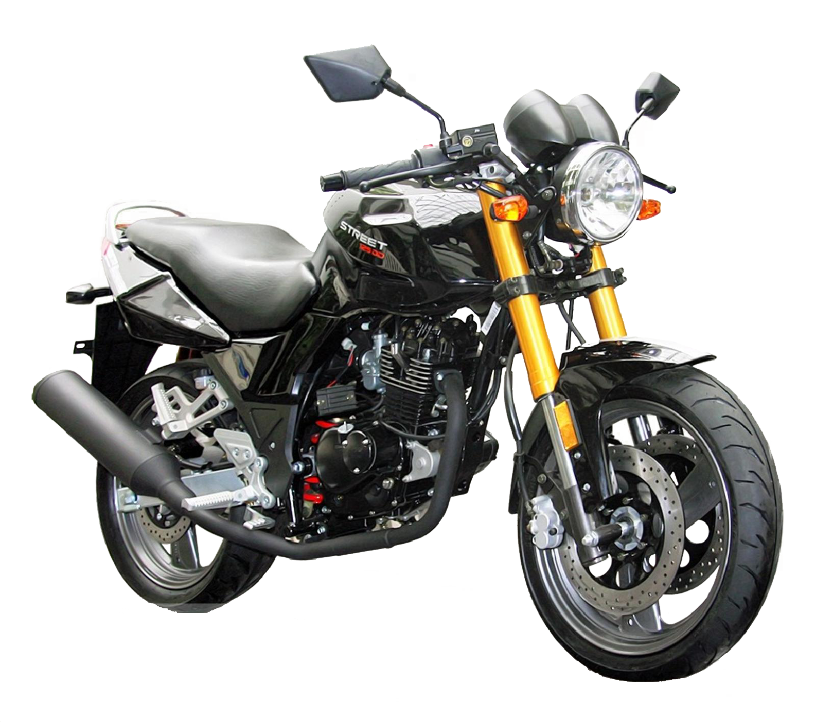 Silver Black Naked Motorcycle With Gold Front Forks PNG Street Bike Illustration