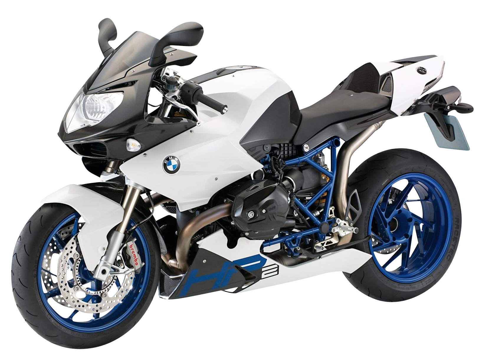White Blue Naked Motorcycle With Custom Alloy Wheels Motorbike PNG Image
