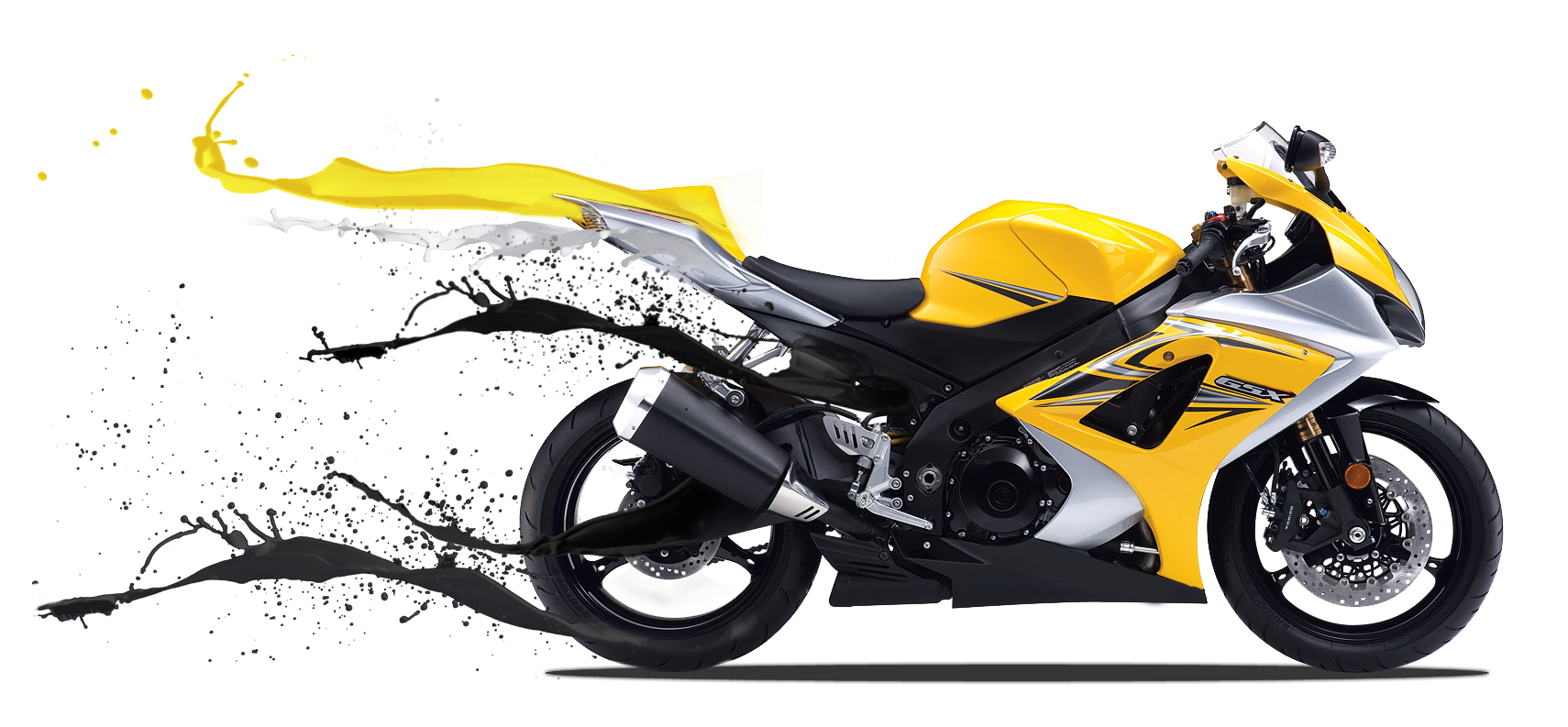 Yellow Sport Bike Sliding Through Dirt And Dust PNG Racing Motorcycle Artwork