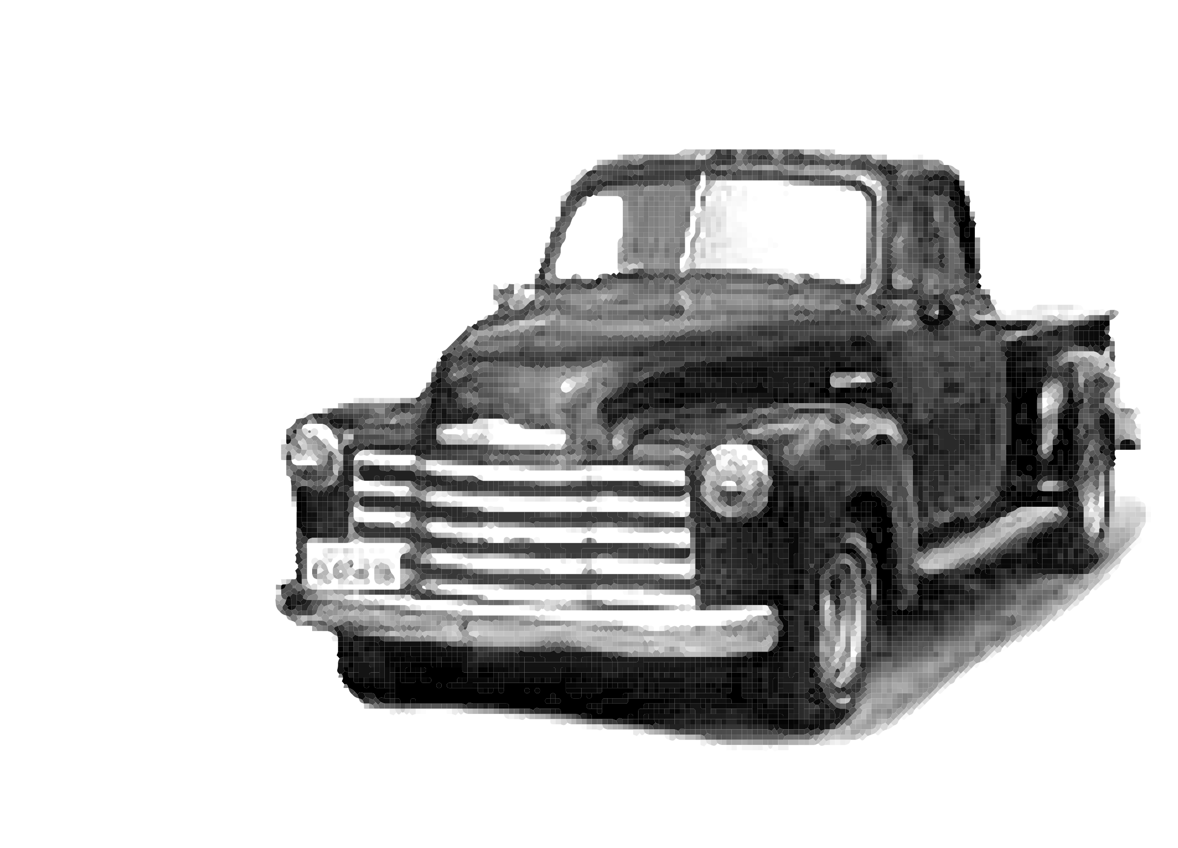 Black White Vintage Chevrolet Pickup Truck Illustration Classic Vehicle PNG Artwork