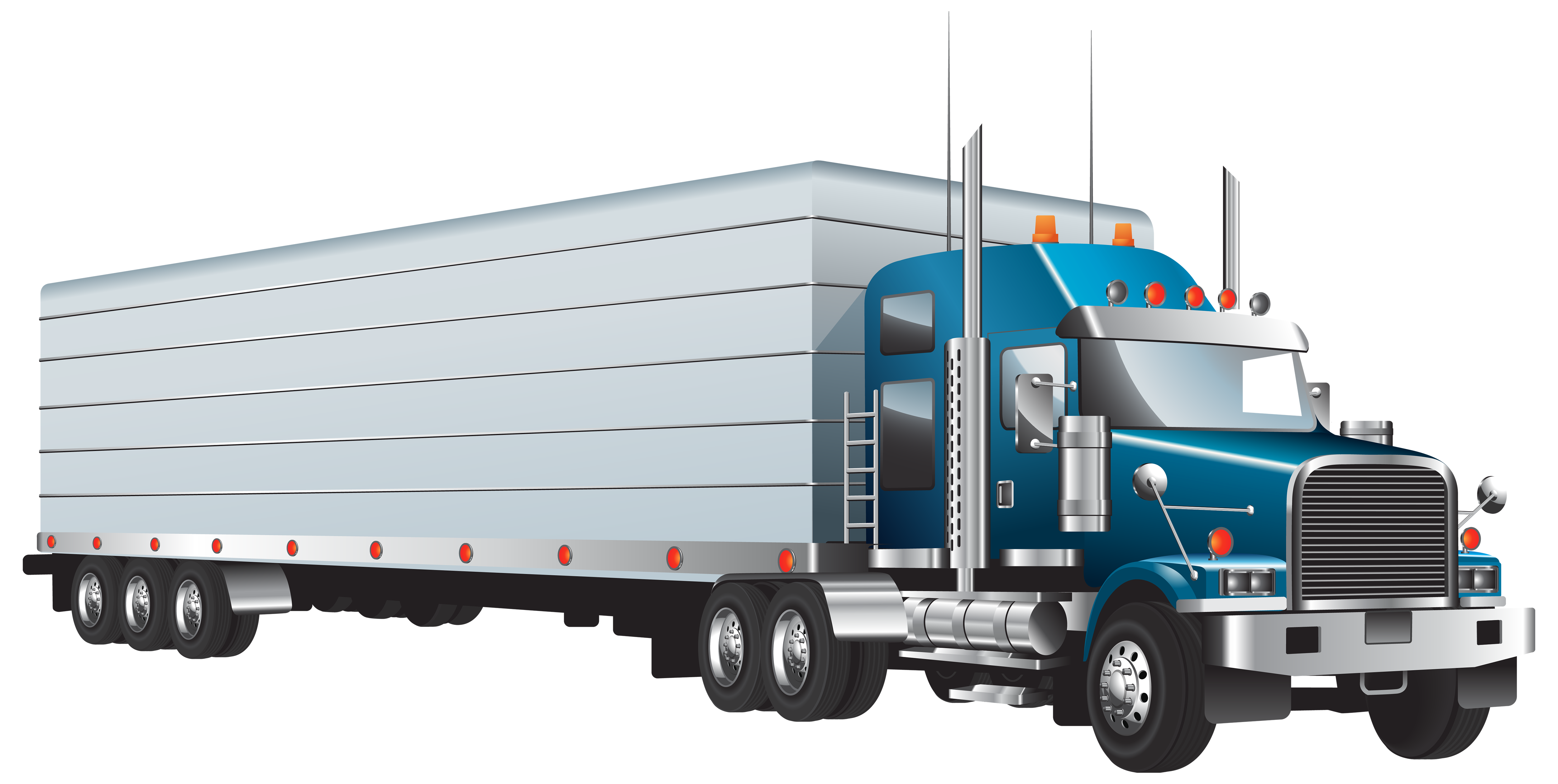 Blue Semi Truck With Silver Sided Freight Trailer PNG Long Distance Truck
