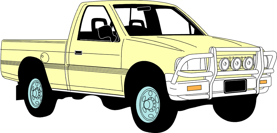 Cartoon Yellow Pickup Truck With Black Windows Kids Truck PNG Illustration