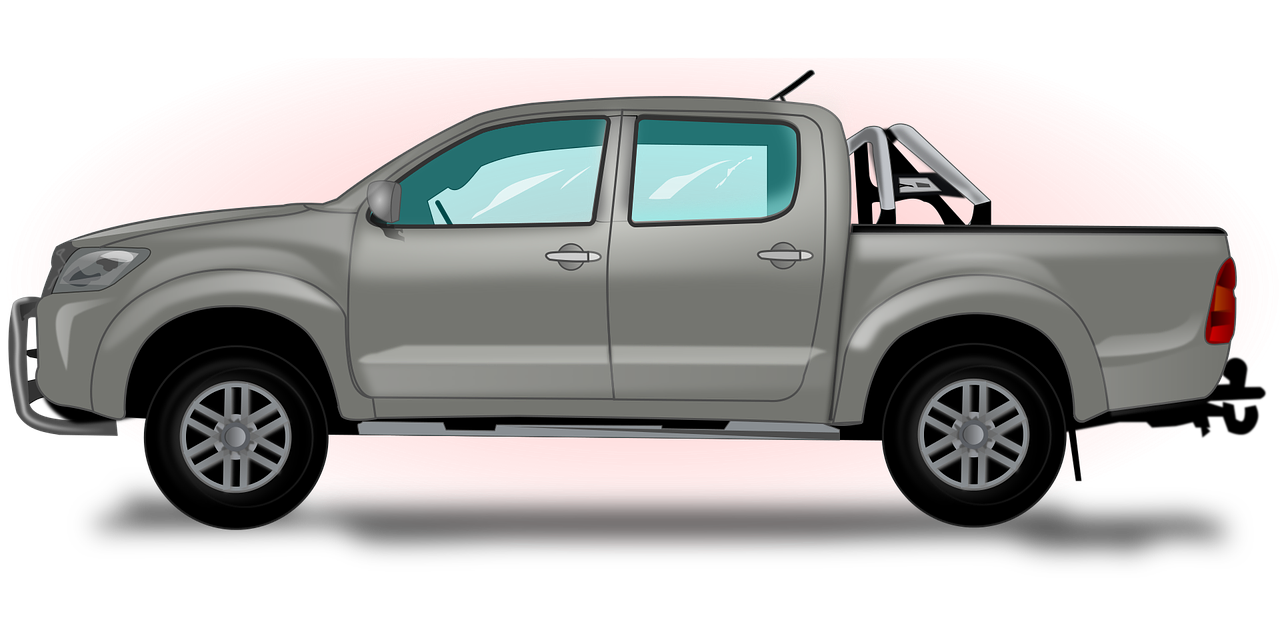 Gray Pickup Truck With Double Cab And Alloy Wheels Transparent Background PNG Image