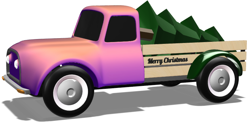 Purple Cartoon Vintage Pickup Carrying Green Trees Holiday Truck PNG Clipart
