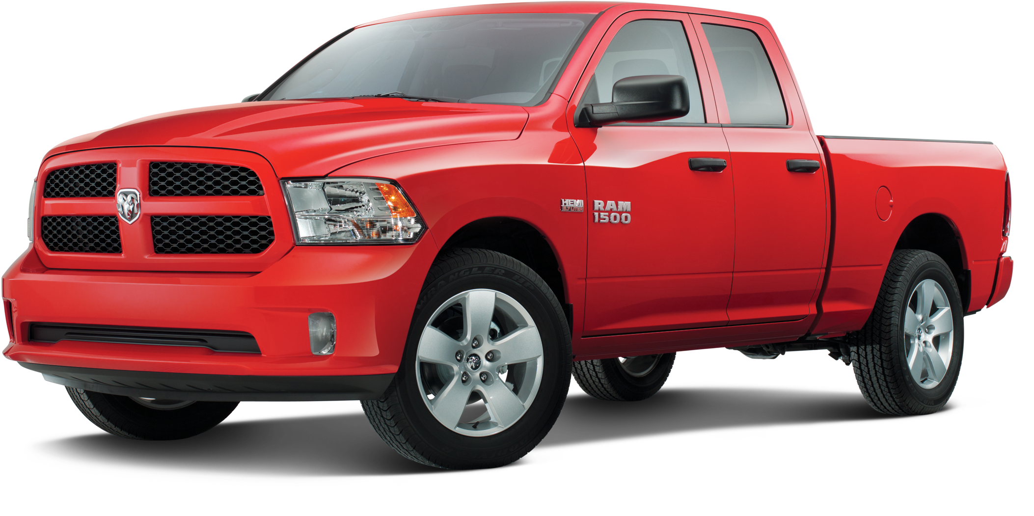 Red Ram Crew Cab Pickup Truck With Chrome Wheels PNG Truck Product Image