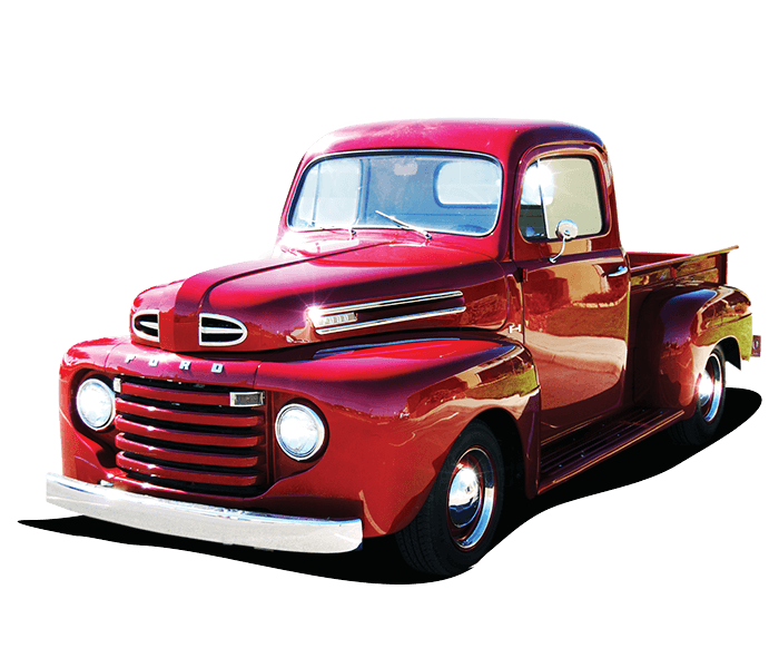 Red Vintage Ford Pickup Truck Front Side View Retro Truck PNG Artwork