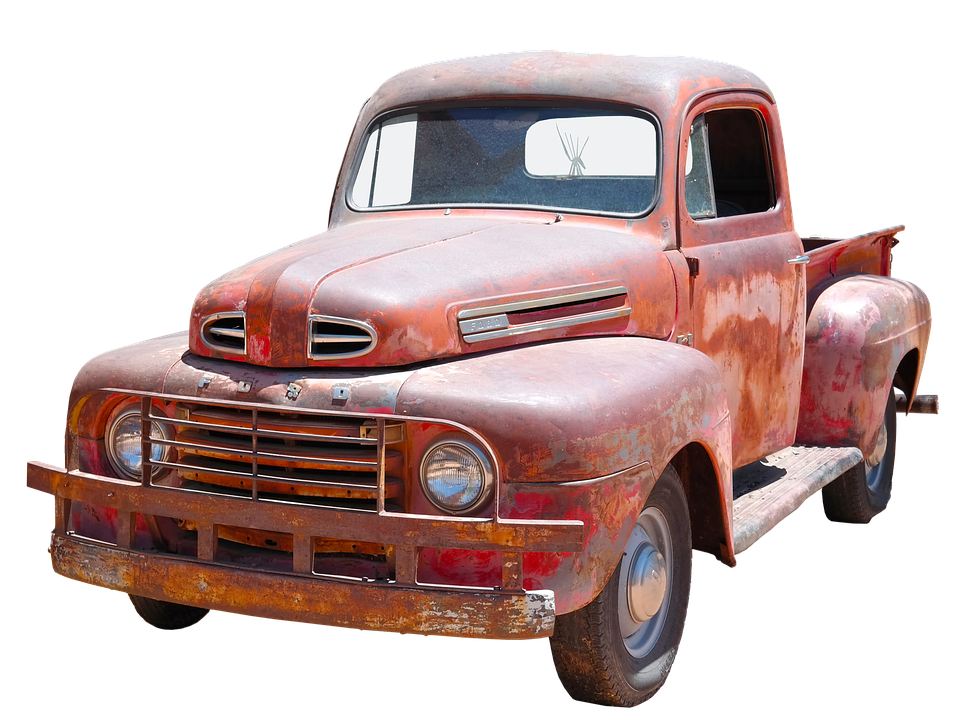 Rusty Red Vintage Pickup Truck With Wooden Bed PNG Classic Vehicle Artwork