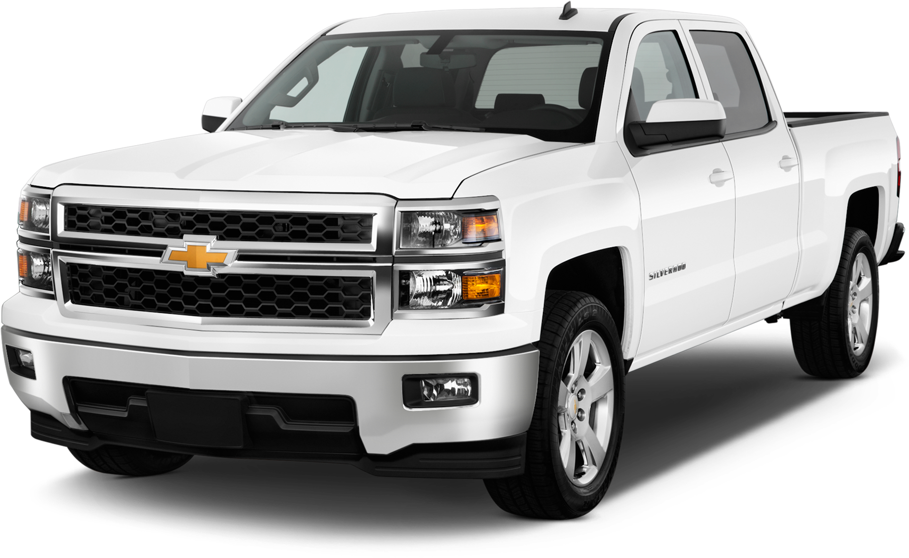 White Crew-Cab Pickup Truck, Front Three-Quarter