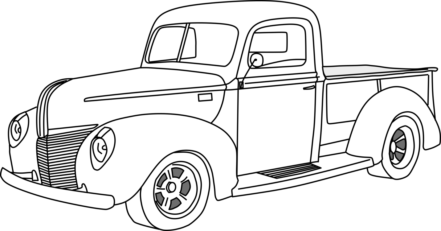 White Vintage Pickup Truck Outline Drawing PNG Classic Truck Line Art