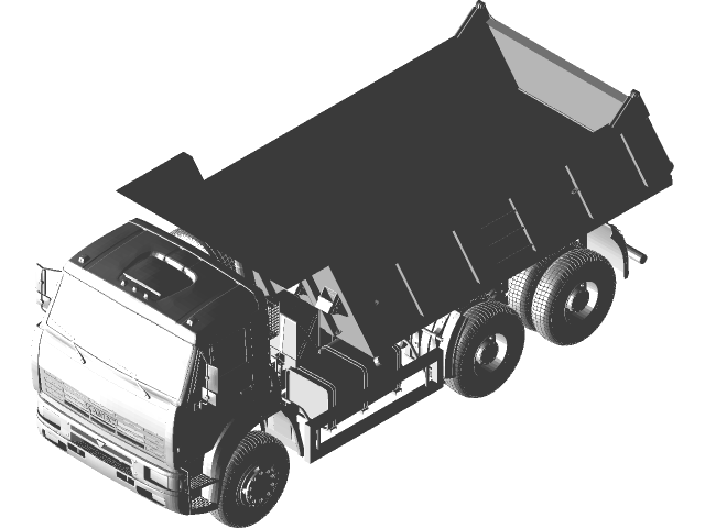 Black And White Kamaz Dump Truck Silhouette Side View Transparent PNG Graphic